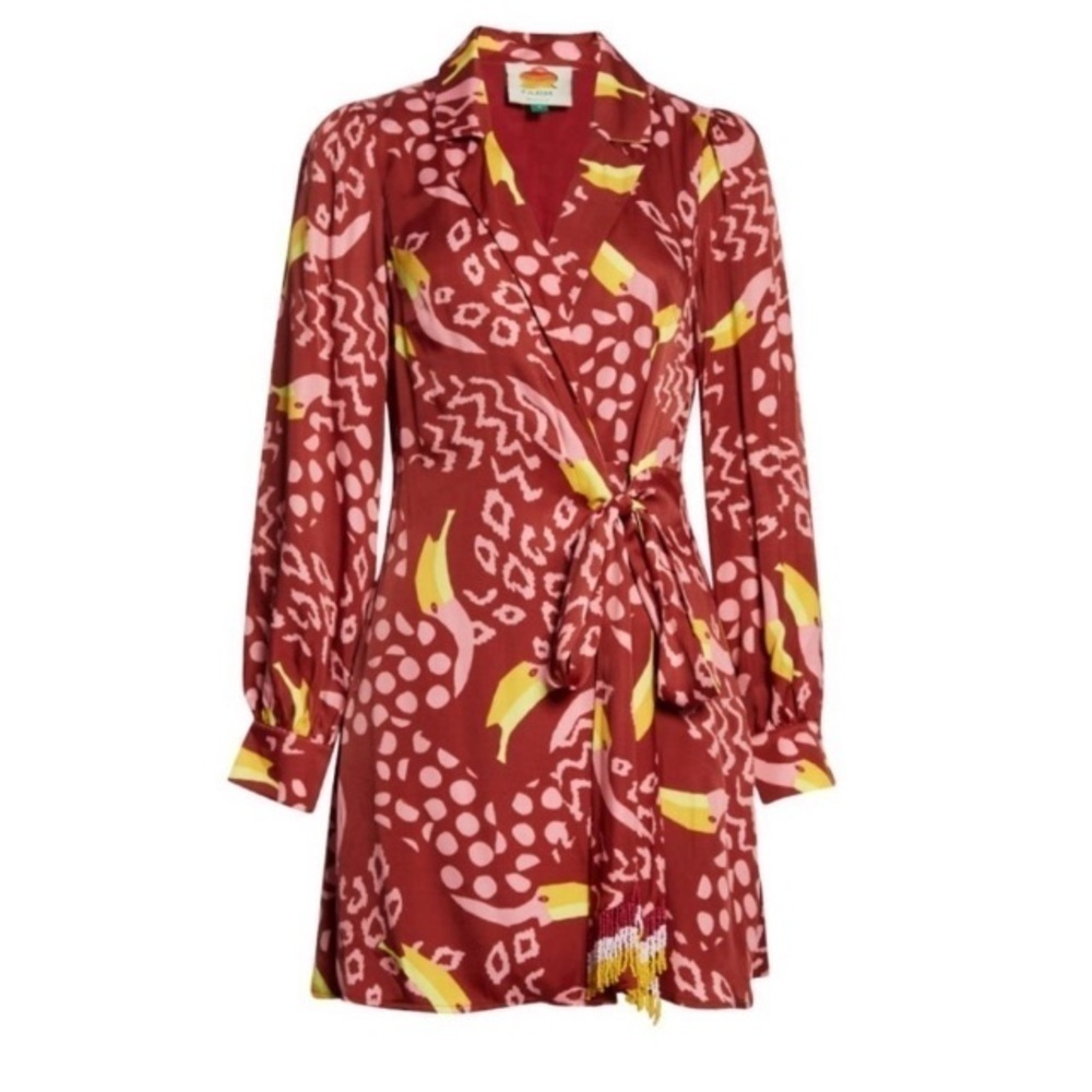 FARM RIO NWT Toucanissimo Long Sleeve Print Wrap Dress Sz Small Maximalist NEW - Picture 12 of 16